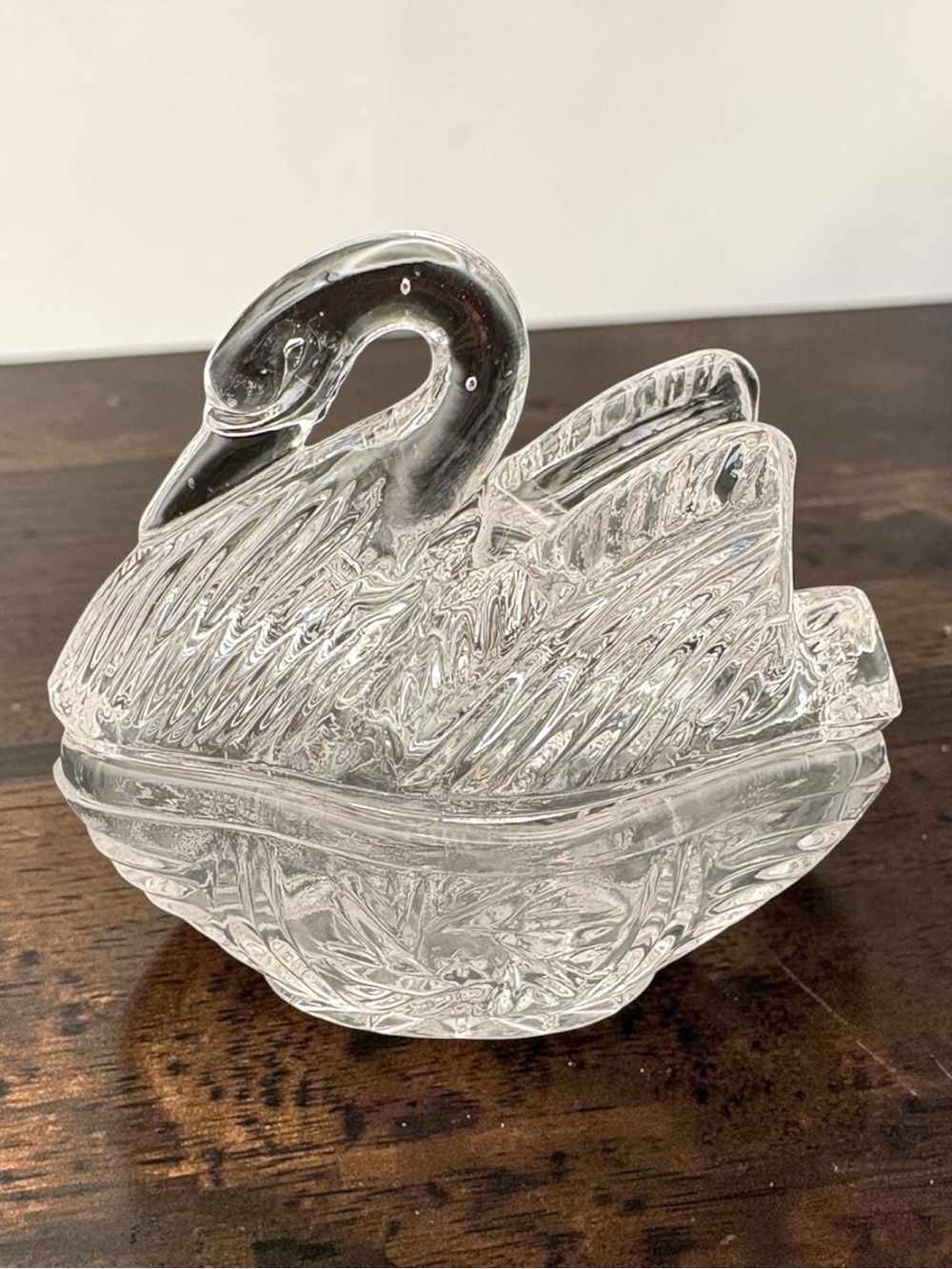 Vintage clear Swan On Nest Style Lead Crystal Cut Glass Trinket Jewelry Dish EUC - Picture 4 of 16
